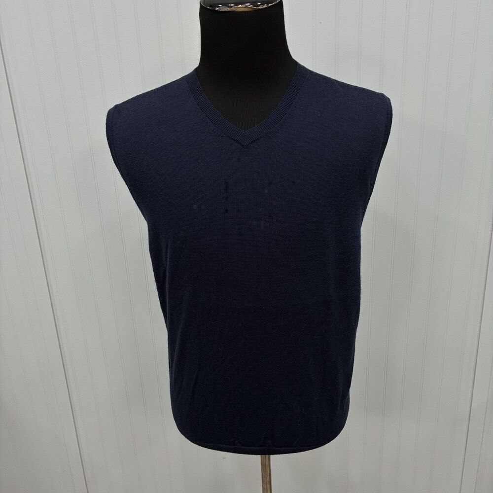 FootJoy Men's XL Navy Blue 100% Wool Pullover V-Neck Golf Sweater Vest